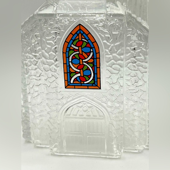 Vintage Avon Silent Night Pressed Clear Glass Church Stained Glass Window 1992 - Picture 3 of 11